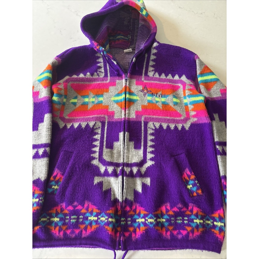 Artesanias Tuntaquimba Southwestern Hoodie Womens M Wool Full Zip Sweater Boho